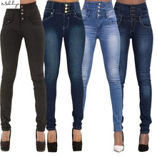 Makuluya New Arrivals Autumn Winter Women Jeans High Waist Buttons Slim leg Casual Pencil Pants 2XL Stretch Lady Jeans QW53 2024 - buy cheap