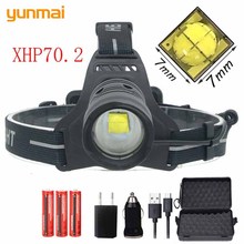 Светодиодный налобный фонарь yunmai, супер яркий светодиодный светильник XHP70.2 мощностью 32 Вт, 45 лм, с увеличением, 2019 2024 - купить недорого