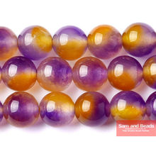 Cuentas redondas de Calcedonia púrpura y amarilla para fabricación de joyería, collar de pulsera, 4, 6, 8, 10, 12mm, hilo de 16 pulgadas, pyJB01, Envío Gratis 2024 - compra barato
