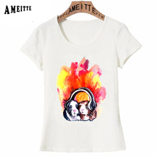 2019 AMEITTE Summer Women T-shirt Guinea Pigs Listening to music Printed T-Shirt Cute Girl Casual Tops Hipster Cool Women Tees 2024 - buy cheap