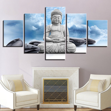Impresión de arte en lienzo de la fe de Buda, pintura moderna para decoración del hogar, marco de Arte de pared, 5 piezas, carteles de símbolo sagrado Om, imágenes de Yoga 2024 - compra barato