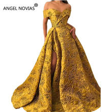 Vestido de noche árabe de encaje dorado para mujer, vestido Formal largo con abertura, elegante, Vestido de fiesta de graduación, Ángel, NOVIAS, 2018 2024 - compra barato