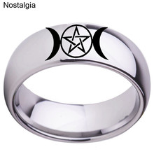 Nostalgia Triple Moon Goddess Stainless Steel Wicca Crescent Moon Ring Pentagram Pagan Jwelry For Women Men 2024 - buy cheap