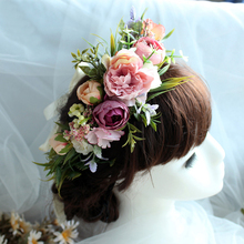 Lançamento faixa de cabeça romântica guirlanda coroa de cabelo feminino casamento para meninas faixa de cabelo com flores 2024 - compre barato