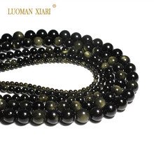 Wholesale Natural Stone Beads Round Golden Obsidian Beads For Jewelry Making DIY Bracelet Necklace 4/6/8/10/12/14 mm Strand 15'' 2024 - buy cheap