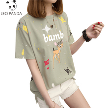 2019 Summer New Woman Short Sleeve T-shirt Women Casual O-Neck Print Lovely Fawn pattern Tops  Letter Short sleeve Tees 2024 - buy cheap