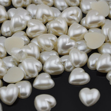 100Pcs/lot 16mm Beige Color Imitation Pearls Half Round Flatback Heart Shape Beads Wedding Cards Embellishments 2024 - buy cheap