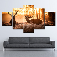 Pintura en lienzo HD de ciervo bajo el amanecer, arte de pared, pintura Modular, papel tapiz, póster impreso, decoración del hogar, envío gratis, 5 piezas 2024 - compra barato