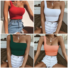 Women One Shoulder Crop Tops Sleeveless T-Shirt Tank Tops Summer Beach Vest Fashion Female Clothes 2024 - buy cheap