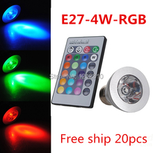 E27 4 Вт 90-240 в 16 смена Цветов RGB Светодиодный точечный светильник RGB Светодиодная лампа прожектор с пультом дистанционного управления Бесплатная доставка 2024 - купить недорого