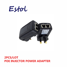 Adaptador de alimentación de inyector PoE sobre Ethernet DC48V 0.5A 10/100Mbps, pin 4/5(+),7/8(-), enchufe británico, 3 pines cuadrados 2024 - compra barato