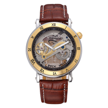 SHENHUA Mens Watches Top Brand Luxury Golden Transparent Mechanical Skeleton Male Clock Relogios Automatic Leather Wristwatch 2024 - buy cheap
