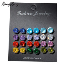 RongXing 12 Pairs Rainbow Birthstone Round Studs Earrings Sets for Women Silver Color Multicolor Crystal Zircon Earrings 2024 - buy cheap