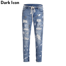 DARK ICON Coating Ripped Regular Style Men's Jeans 2019 Hi-end Fashion Jeans Men Denim Pants Man Plus String 2024 - buy cheap