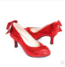 Ladies Big Size4-15)Sexy Sequined Cloth Glitter Silk Bowtie Knot Genuine Leather Thin High Heels Shoes Women Pumps Party Wedding 2024 - buy cheap