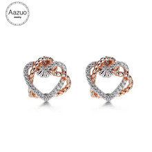 Aazuo 100% 18K Rose Gold White Gold Real Diamond Micro Paved Hemp Rope Lovely Heart Earrings For Women Engagement Wedding Party 2024 - buy cheap