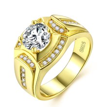 Anillo grande para hombre redondo para cortar la zirconia oro amarillo lleno anillo de moda tamaño 8,9, 10 2024 - compra barato