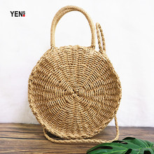 New Women Rattan Woven Round Handbag Vintage Retro Straw Bag Circle Woman Natural Knitting Messenger Bag Lady Summer Beach Tote 2024 - buy cheap