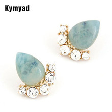 Kymyad Gold Color Earring Cat Eye Stone Stud Earrings For Women Jewelry Bijoux Crystal Earings Fashion Jewelry Oorbellen Brincos 2024 - buy cheap