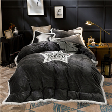 Crystal Flannel Pentagram Bedding set Winter Warm Fleece edge Applique embroidery 4pcs Duvet cover set Bed Sheet Queen King size 2024 - buy cheap