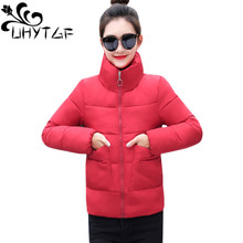 UHYTGF Fashion Winter Jacket Women Warm Thick Solid Short Coat Korean Student Cotton padded Parkas Coat Stand Collar XL XXL 163 2024 - buy cheap