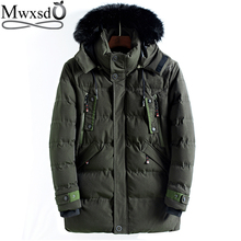 Mwxsd brand winter Men's warm hooded parka jacket and coat men middle long thick zipper parkas warm overcoat jacket 2024 - buy cheap
