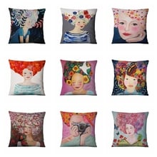 Mordern Fashion Painting Girl In Flowers Printed Pillowcase Home Pillow Decoration Sofa Throw Pillows Almofadas Decorativas 2024 - buy cheap