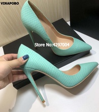 Free shipping fashion women Casual Pumps Green printed snake python Pointy toe high heels shoes Party Wedding shoes size 35-43 2024 - buy cheap