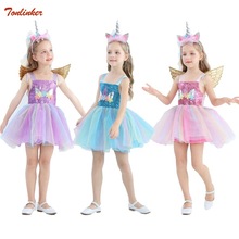 Halloween Little Girl Unicorn Dress Hairhoop Wings Children Kids Birthday Party Dresses Girls Prom Princess Cosplay Costumes 2024 - buy cheap