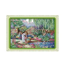 Garden Girl 11CT 14CT Printed Embroidery Cross Stitch Kit, Cross Sewing Needlework Handmade Embroidery Ornament 2024 - buy cheap