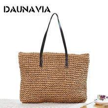 DAUNAVIA Women Handbag Summer Beach Bag Bohemia Rattan Woven Handmade Knitted Straw Large Capacity Totes Leather Shoulder Bag 2024 - buy cheap