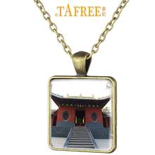 TAFREE The Shaolin Monastery Chinese Scenery Art Picture Square Necklace Antique Bronze Plated Glass Cabochon Dome Jewelry SL01 2024 - buy cheap