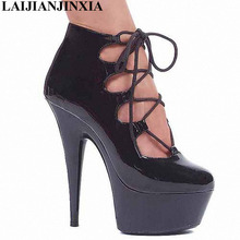 LAIJIANJINXIA New 15cm sexy ankle strap perforated platform rome boots 6 inch high heel shoes like shoes for women ankle boots 2024 - buy cheap