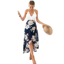 2020 Floral Print Lace Summer Boho Dress For Women Clothing Sexy Deep V Neck Backless Chiffon Beach Long Maxi Ladies Dress DG211 2024 - buy cheap