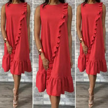 2019 Newest Hot Women Summer Boho Solid Ruffled 	Midi Dress Ladies Loose Sleeveless Evening Party Beach Dresses Sundress 2024 - buy cheap