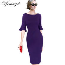 Vfemage Women Elegant Flare Trumpet Bell Sleeve Polka Dot Print Vintage Pinup Casual Work Office Party Bodycon Sheath Dress 7692 2024 - buy cheap