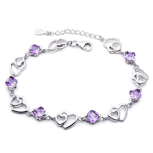 KOFSAC Fashion Silver 925 Bracelets For Women Exquisite Purple Crystal Double Love Heart Bangles Female Engagement Jewelry Gifts 2024 - buy cheap