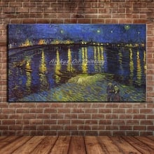 Hand Painted The Lamplight Of River Vincent Van Gogh Famous Oil Painting Wall Art Canvas Picture For Living Room Home Decoration 2024 - buy cheap