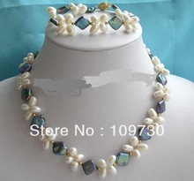 Jóias 00443 wonderful branco 11 mm losango preto água doce pérola colar e pulseira de um conjunto 2024 - compre barato