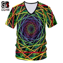 OGKB-Camiseta informal de hip hop Unisex, Tops de verano con estampado divertido de líneas geométricas de colores, camisetas con cuello en V 3D, envío directo 2024 - compra barato