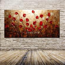 Mintura paleta texturizada manual, faca para flores vermelhas, pinturas a óleo, tela moderna abstrata, arte de parede para sala de estar, decoração de casa 2024 - compre barato