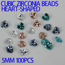 Contas de zircônio cúbico muitas cores 100 peças 5mm formato de coração pedras de zircônio corte perfeito para decoração de fabricação de joias 2024 - compre barato