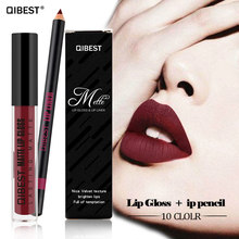 Marca Qibest 10 Color labio Glosss + trazador de líneas del labio cosméticos maquillaje de labios brillo de labios mate lápiz labial líquido conjunto hacer cosméticos de belleza 2024 - compra barato