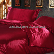 Silk bedding sets 4pcs luxurious duvet cover wine red 100% mulberry silk dyed fabric king queen Full Twin ls2129 2024 - buy cheap