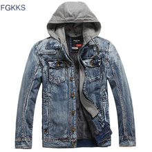 FGKKS Модная брендовая мужская джинсовая куртка 2019 мужские высококачественные теплые зимние куртки мужская верхняя одежда с капюшоном мужские толстые куртки 2024 - купить недорого