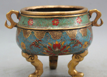 Collectible bronze S2092 7" Marked Chinese palace Cloisonne Bronze Gild 3 Foot Incense Burner Censer 2024 - buy cheap