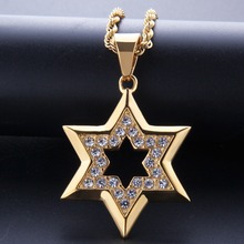 Hip Hop Bling Iced Out Rhinestone Gold Stainless Steel Jewish Star of David Hexagram Pendant Necklace for Men Rapper Jewelry 2024 - buy cheap