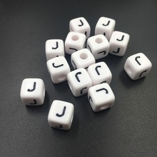 Free Shipping 100PCS 10MM Square Acrylic Letter Beads Single Initial J Printed White Lucite Plastic Alphabet Name Bracelet Beads 2024 - buy cheap