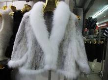 Cute Knitted Mink Fur Women Cape Coat with Fox Collar Outwear White-Grey-Black-Coffee 2024 - buy cheap