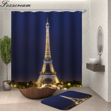 Eifel cortina de banho azul, cortina 3d de tecido, para banheiro, com ganchos, à prova d'água 2024 - compre barato